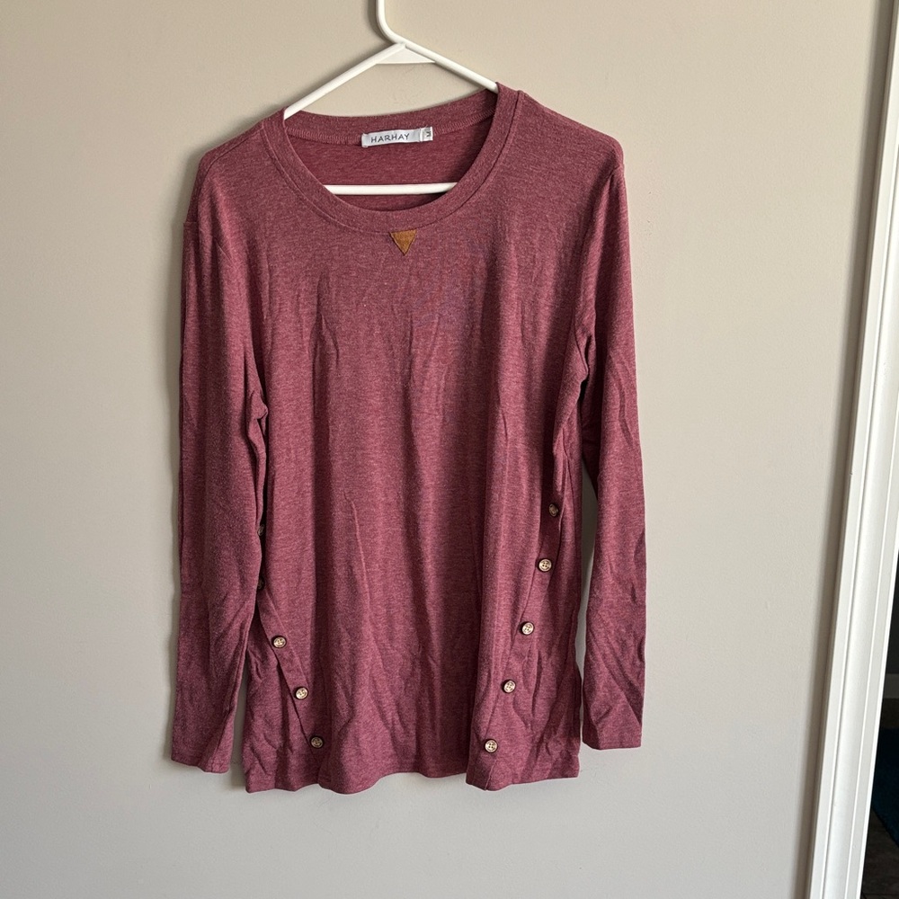 Harhay Long Sleeve Button-Hem Top - Dusty Rose